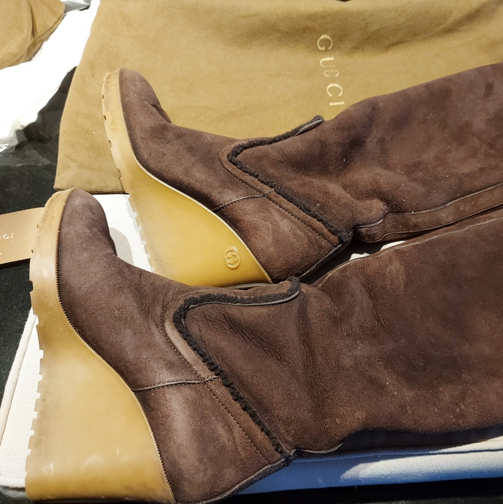 Gucci wedge high heel suede boots
